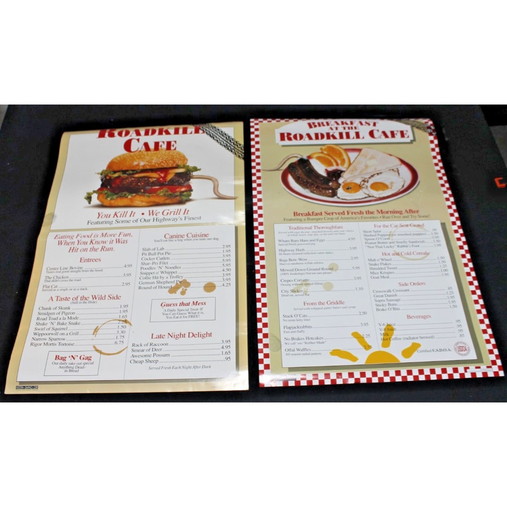 Vintage Roadkill Cafe Posters Set Of 2 32x21 Breakfast At The Roadkill Cafe